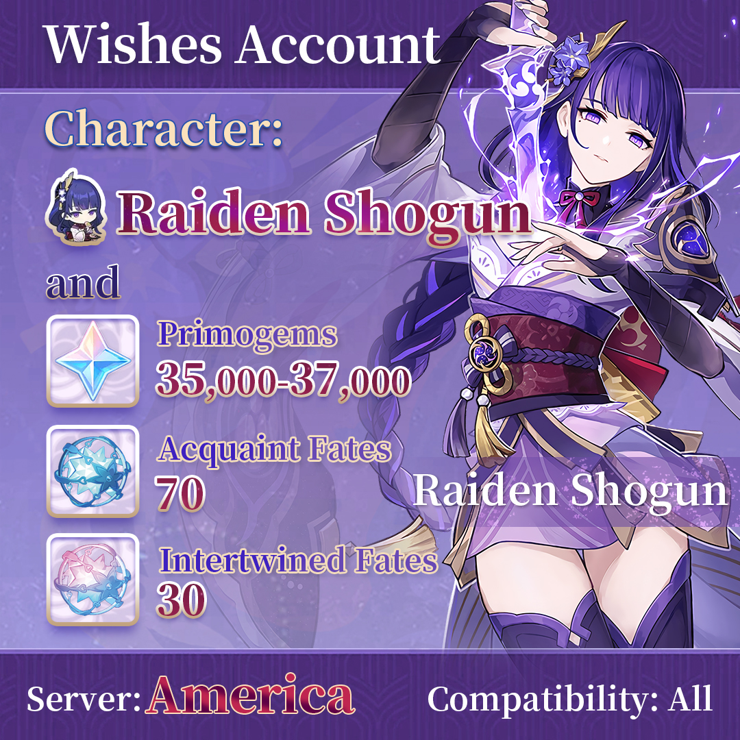 【America】Genshin Impact Wish Account with Raiden Shogun