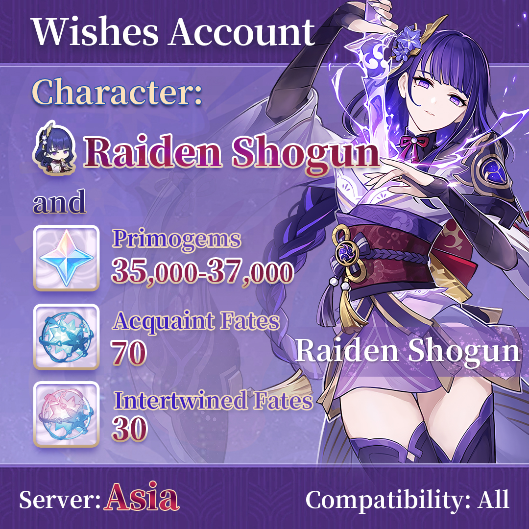 【Asia】Genshin Impact Wish Account with Raiden Shogun