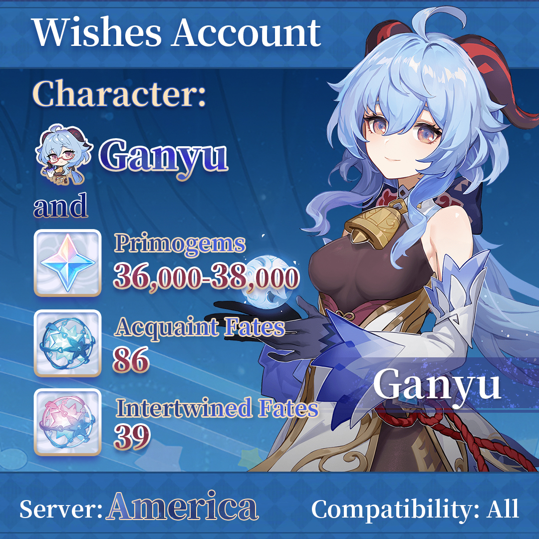 【America】Genshin Impact Wish Account with Ganyu