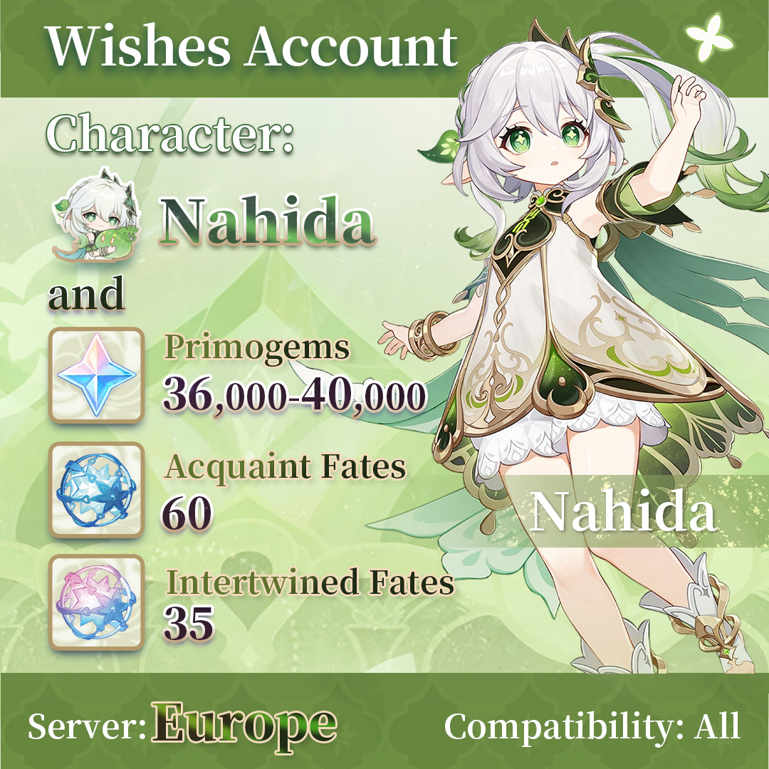 【Europe】Genshin Impact Wish Account with Nahida